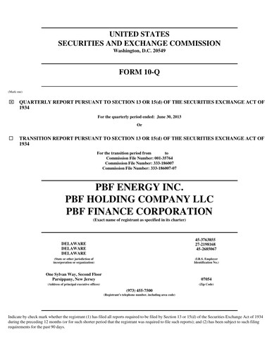 Miniature PBF Energy
 Rapport trimestriel 2013-q2