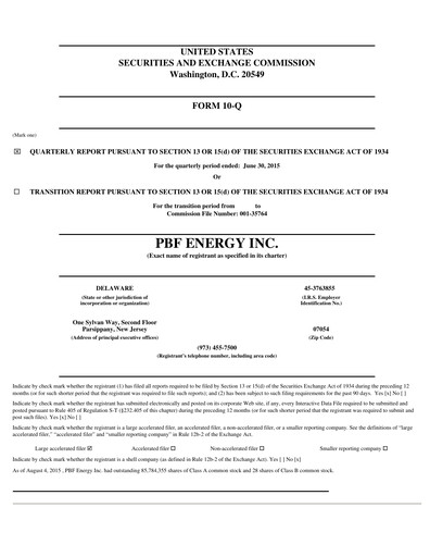 Miniature PBF Energy
 Rapport trimestriel 2015-q2