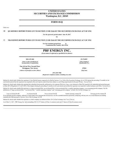 Miniature PBF Energy
 Rapport trimestriel 2017-q2