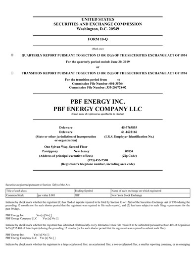 Miniature PBF Energy
 Rapport trimestriel 2019-q2