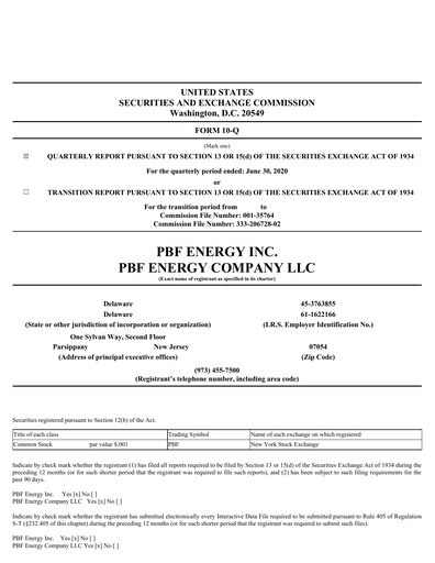 Miniature PBF Energy
 Rapport trimestriel 2020-q2