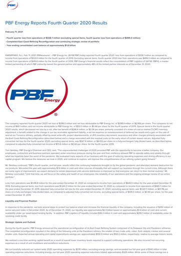 Miniature PBF Energy
 Rapport trimestriel 2020-q4