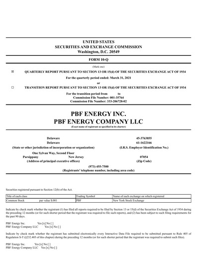 Miniature PBF Energy
 Rapport trimestriel 2021-q1