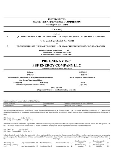 Miniature PBF Energy
 Rapport trimestriel 2021-q2