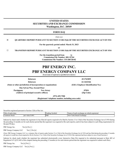 Miniature PBF Energy
 Rapport trimestriel 2023-q1