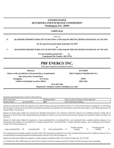 Miniature PBF Energy
 Rapport trimestriel 2023-q3