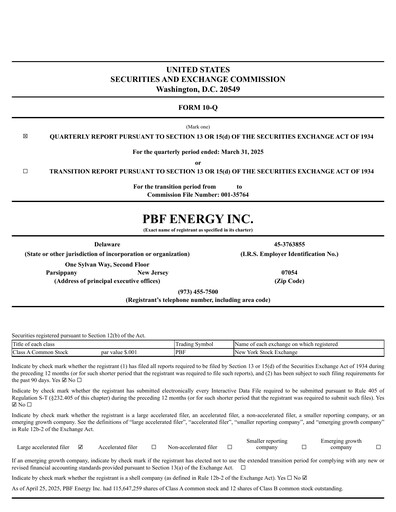 Miniature PBF Energy
 Rapport trimestriel 2025-q1