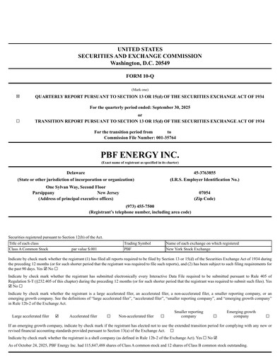 Miniature PBF Energy
 Rapport trimestriel 2025-q3