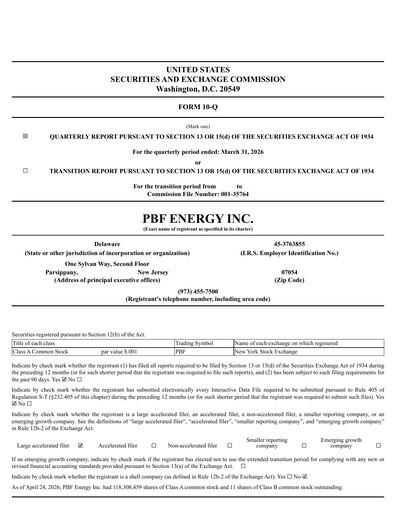 Miniature PBF Energy
 Rapport trimestriel 2026-q1