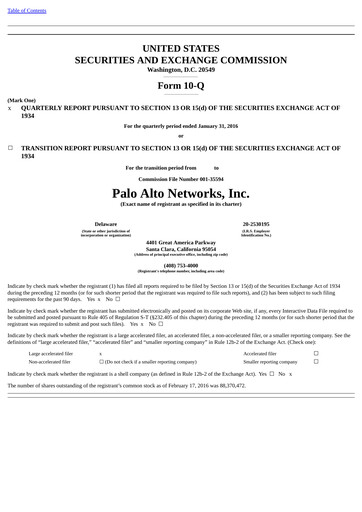 Thumbnail Palo Alto Networks
 Quarterly Report 2016-q2