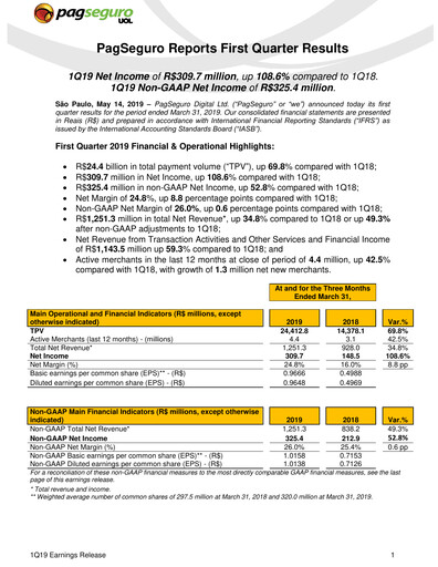 Vorschaubild PagSeguro Quartalsbericht 2019-q1