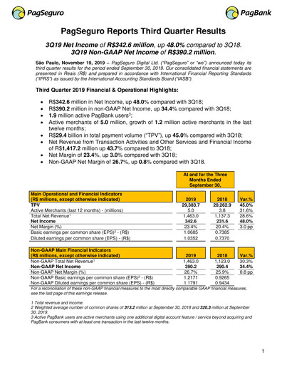 Vorschaubild PagSeguro Quartalsbericht 2019-q3