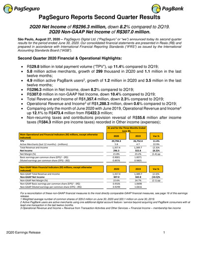 Vorschaubild PagSeguro Quartalsbericht 2020-q2