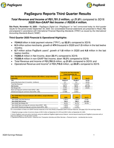 Vorschaubild PagSeguro Quartalsbericht 2020-q3