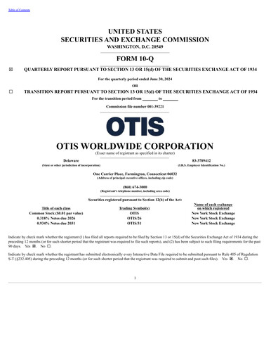 Thumbnail Otis Worldwide Quarterly Report 2024-q2