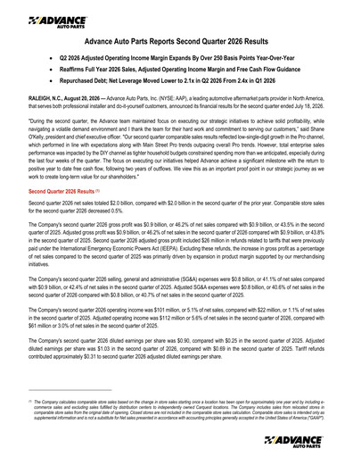Miniature Advance Auto Parts
 Rapport trimestriel 2026-q2