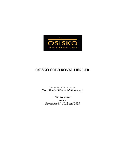Thumbnail Osisko Gold Royalties
 Financial Statement fy2022