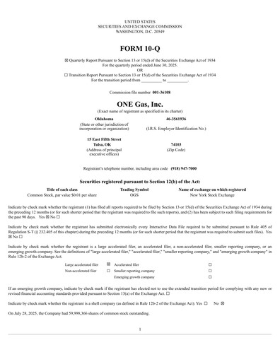 Thumbnail ONE Gas
 Quarterly Report 2025-q2