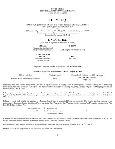 Thumbnail ONE Gas
 Quarterly Report 2026-q1