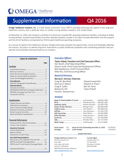 Miniature Omega Healthcare Investors Rapport trimestriel 2016-q4