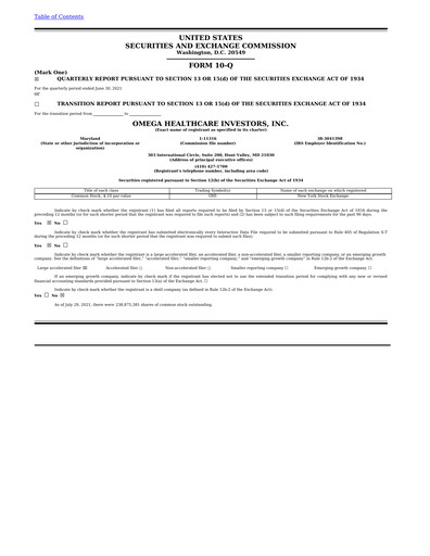 Thumbnail Omega Healthcare Investors Quarterly Report 2021-q2