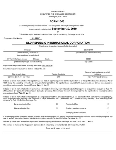 Thumbnail Old Republic International
 Quarterly Report 2019-q3