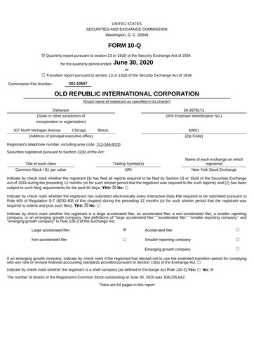 Thumbnail Old Republic International
 Quarterly Report 2020-q2