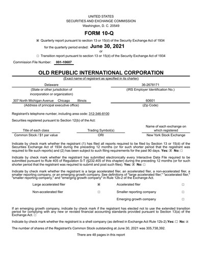 Thumbnail Old Republic International
 Quarterly Report 2021-q2