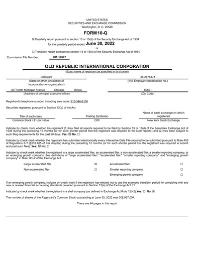 Thumbnail Old Republic International
 Quarterly Report 2022-q2