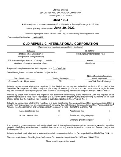 Thumbnail Old Republic International
 Quarterly Report 2023-q2