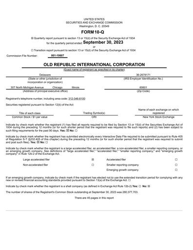 Thumbnail Old Republic International
 Quarterly Report 2023-q3