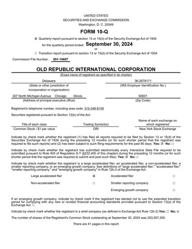 Thumbnail Old Republic International
 Quarterly Report 2024-q3