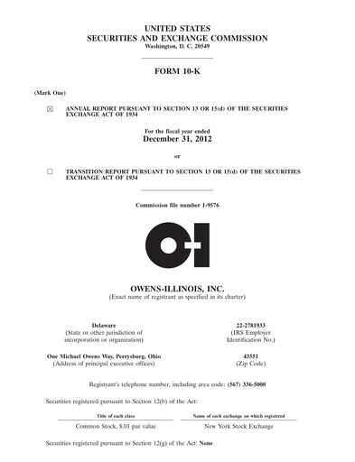 Thumbnail O-I Glass
 Annual Report 2012