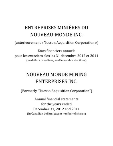 Thumbnail Nouveau Monde Graphite Financial Statement 2012