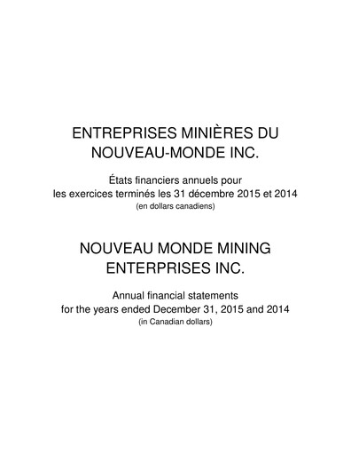 Thumbnail Nouveau Monde Graphite Financial Statement 2015