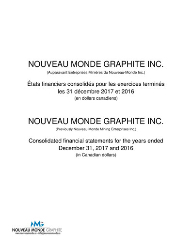 Thumbnail Nouveau Monde Graphite Financial Statement 2017
