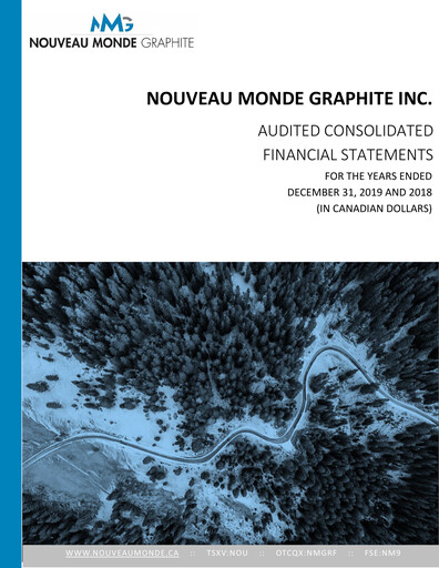 Thumbnail Nouveau Monde Graphite Financial Statement 2019