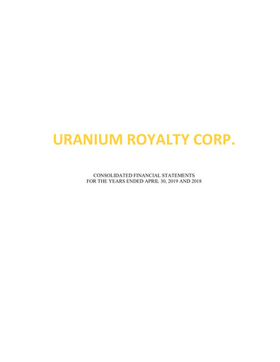 Miniature Uranium Royalty Bilan financier fy2019