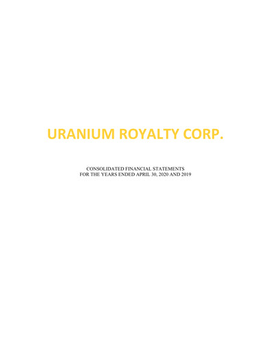 Miniature Uranium Royalty Bilan financier fy2020