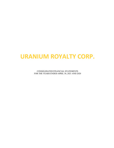 Miniature Uranium Royalty Bilan financier fy2021