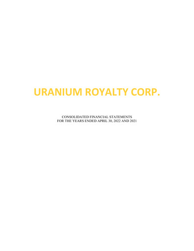 Miniature Uranium Royalty Bilan financier fy2022