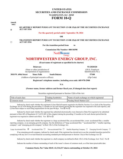 Thumbnail NorthWestern Energy
 Quarterly Report 2024-q3
