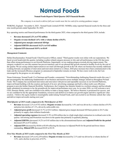 Thumbnail Nomad Foods Quarterly Report 2025-q3