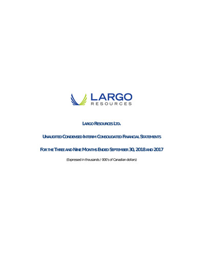 Vorschaubild Largo Quartalsbericht 2018-q3