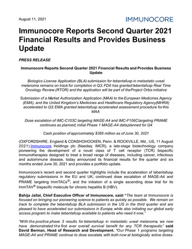 Thumbnail Immunocore Quarterly Report 2021-q2