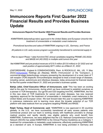 Thumbnail Immunocore Quarterly Report 2022-q1