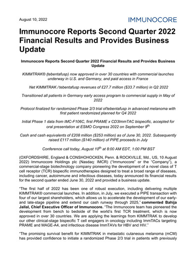 Thumbnail Immunocore Quarterly Report 2022-q2