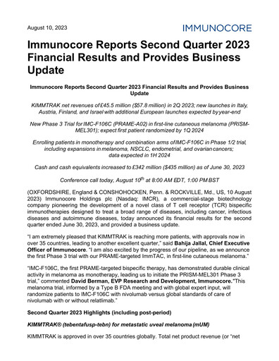 Thumbnail Immunocore Quarterly Report 2023-q2