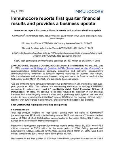 Thumbnail Immunocore Quarterly Report 2025-q1
