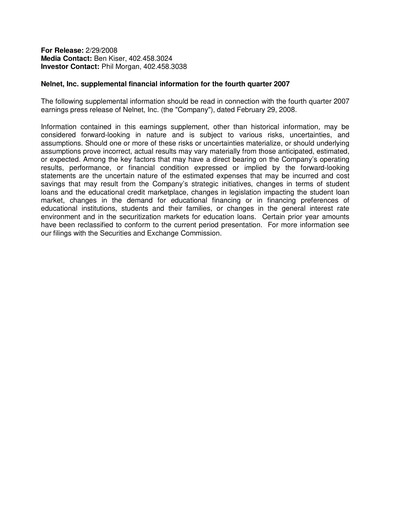 Thumbnail Nelnet Quarterly Report 2007-q4